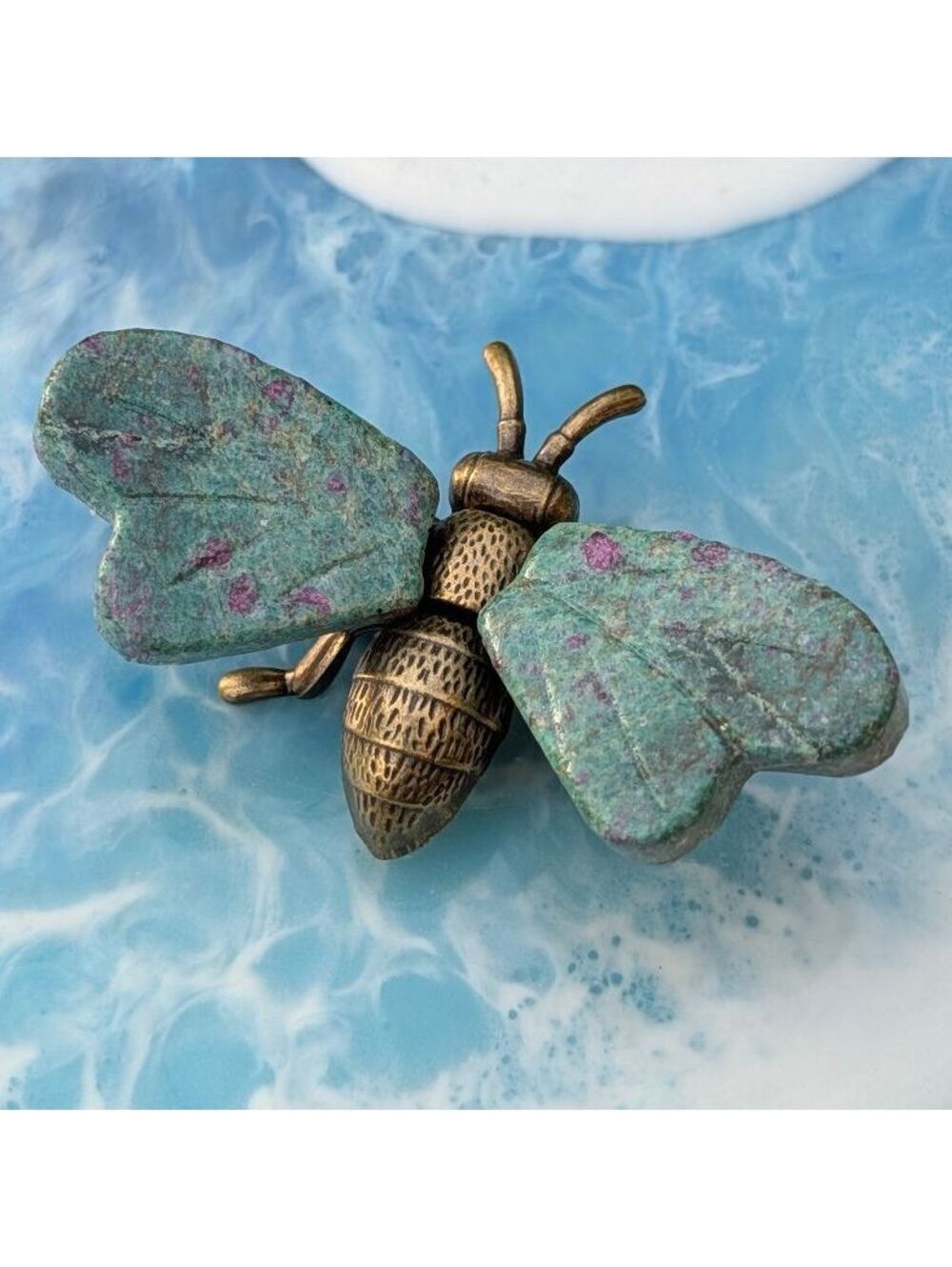 UV Reactive Ruby in Zoisite Bee with Brass Body, 2.25"